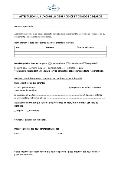 Résidence et garde - Atteste garde et résidence post-séparation.