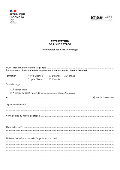 Stage Architecture - Attestation de fin de stage pour étudiants en architecture