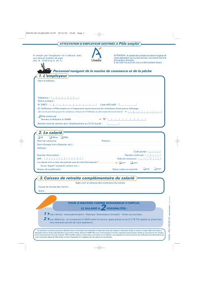 AE Marine marchande - Formulaire AE pour personnel navigant maritime