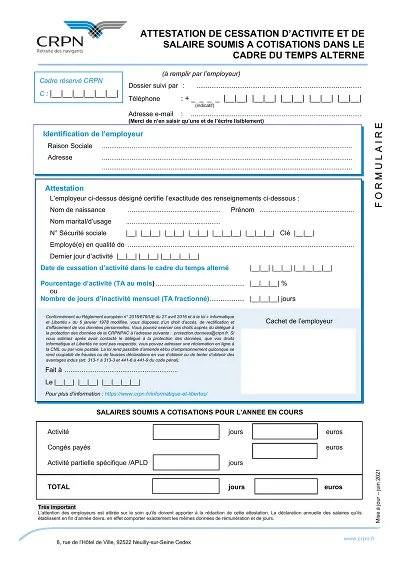 Attest cessation - Attestation employeur de cessation activité