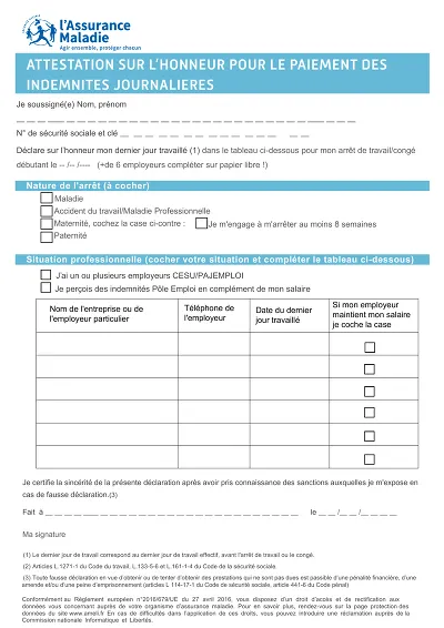 Attest. IJ CESU - Déclare le dernier jour travaillé pour IJ