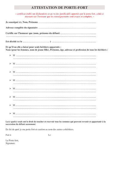 Attest. porte-fort - Atteste droits héritiers par porte-fort