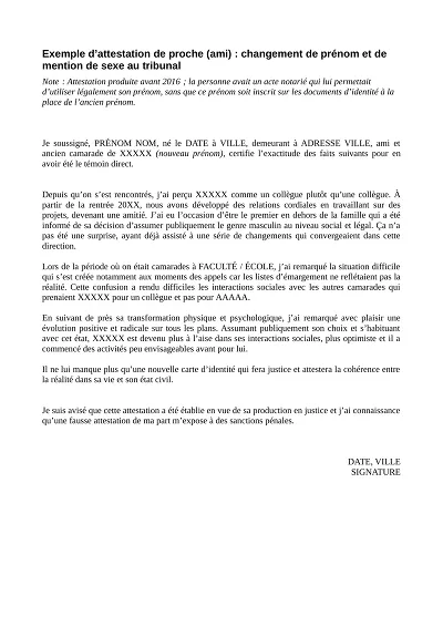 Attestation ami - Exemple de lettre de témoignage d’un ami