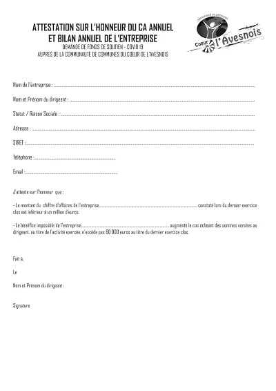 Attestation CA annuel - Atteste CA annuel <1 M€ et bénéfice