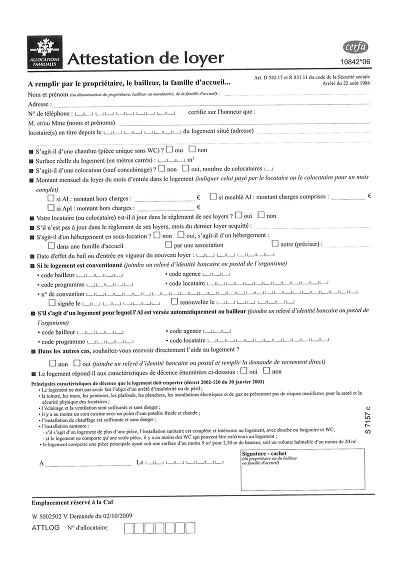 Attestation de loyer CAF - Formulaire CAF attestant du paiement à jour
