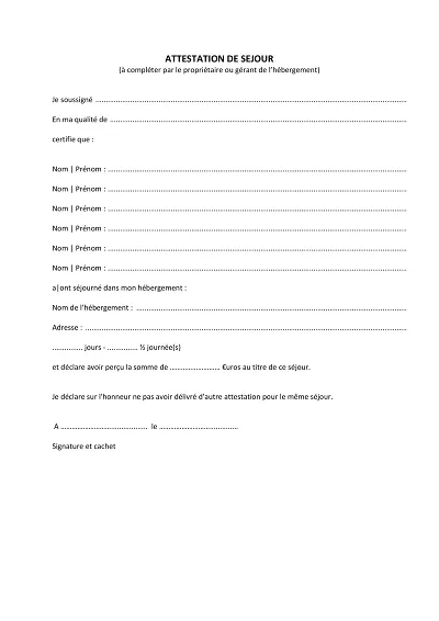 Attestation de séjour - Modèle pour certifier un séjour en location saisonnière.