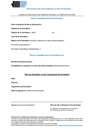 Attestation Doctorant - Certificat de participation pour doctorants