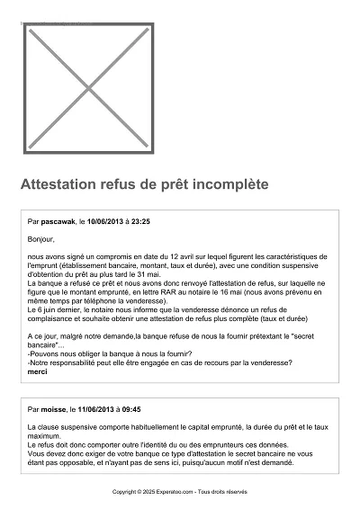 Attestation incomplète - Cas d’attestation de refus de prêt incomplète et exigences légales.
