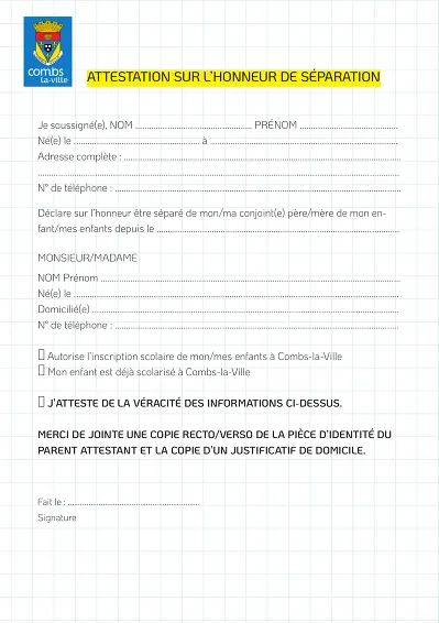 Attestation modele - Attestation de séparation et inscription scolaire