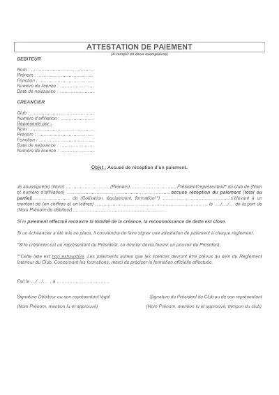 Attestation Paiement - Modèle d’accusé de réception de paiement