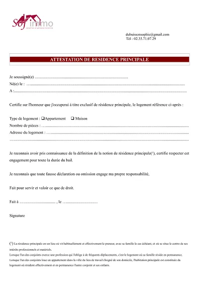 Attestation Résidence - Atteste l’occupation exclusive de domicile