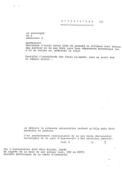 Attestation simple - Modèle attestant absence dépendance économique