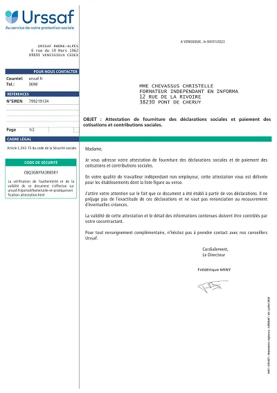 Attestation vigilance - Modèle officiel d’attestation de vigilance Urssaf