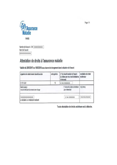 Attestation Vitale - Modèle d’attestation de droits CPAM Vitale