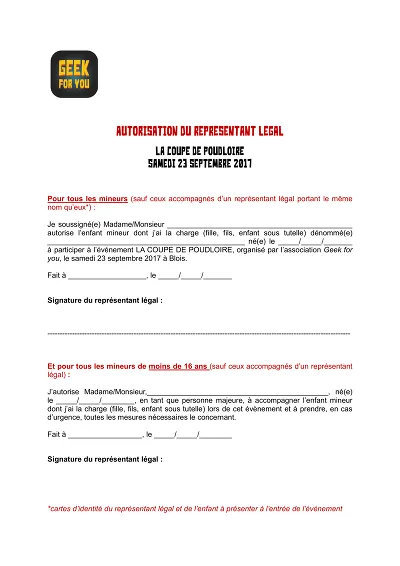 Autorisation mineur - Modèle d’autorisation du représentant légal pour mineur