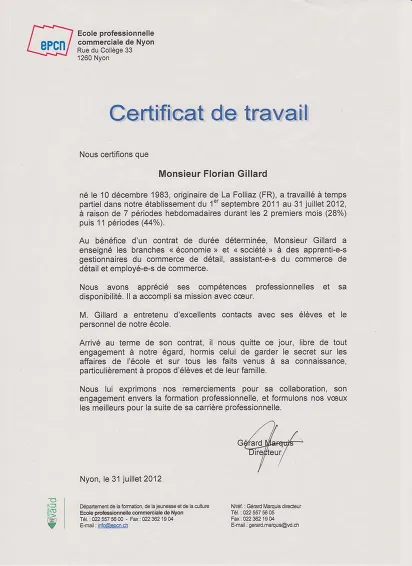 Certificat travail détaillé - Certificat de travail détaillé mentionnant la libération de tout engagement