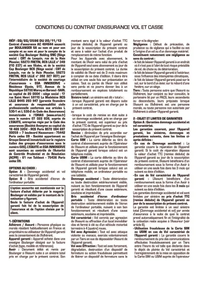 Contrat Assurance - Conditions du contrat d'assurance vol et casse
