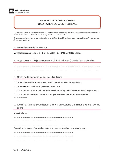 DC4 MEL Sous-trait - DC4 pour présenter un sous-traitant à la MEL