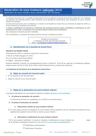 DC4 ST Indirect - DC4 pour sous-traitant indirect Grand Paris