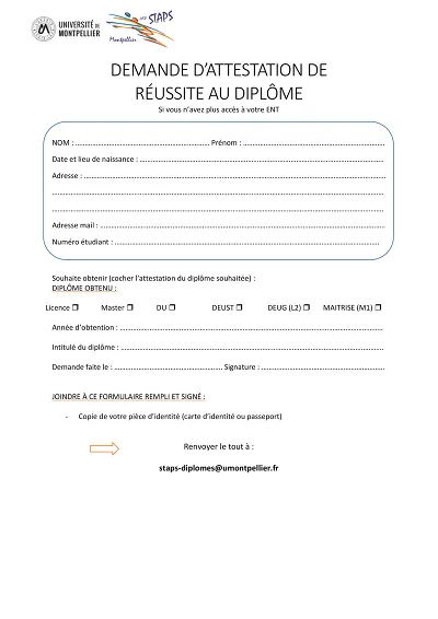 Demande Attestation - Formulaire de demande d’attestation de réussite au diplôme