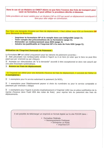 Demande avance frais - Formulaire pour avance frais déplacement