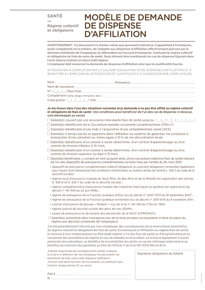 Demande dispense - Formulaire de demande de dispense d’affiliation mutuelle