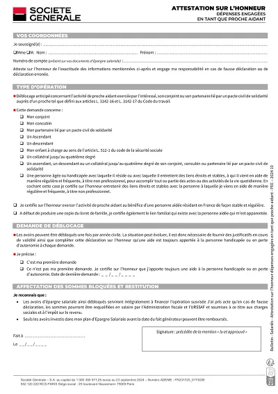 Dépenses aidant - Attestation des dépenses de l’aidant familial