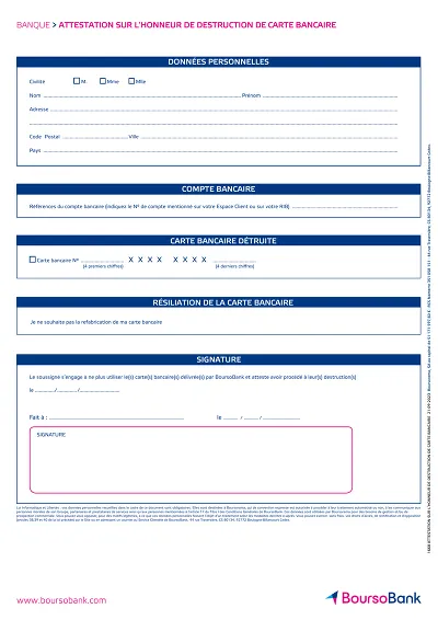Destruction CB - Attestation de destruction de carte bancaire.