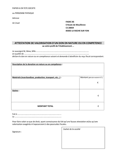 Don compétences/nature - Valorisation d’un don en nature ou compétence