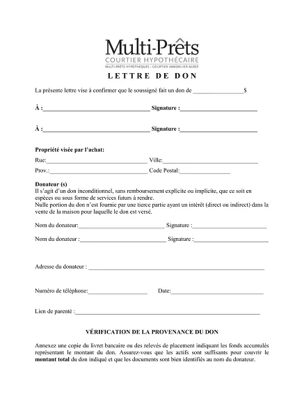 Lettre de don - Modèle de lettre confirmant un don inconditionnel