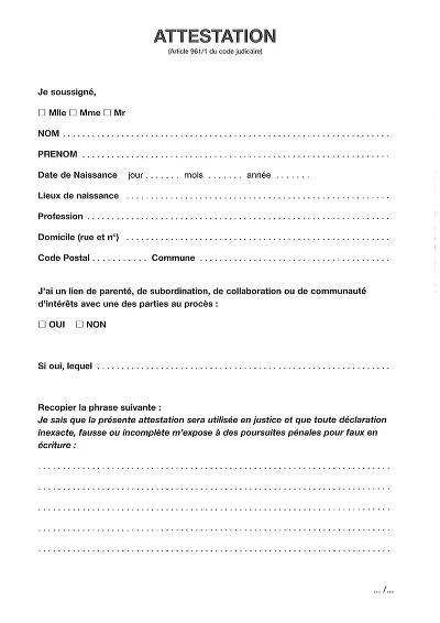 Modèle attestation - Formulaire générique d’attestation judiciaire