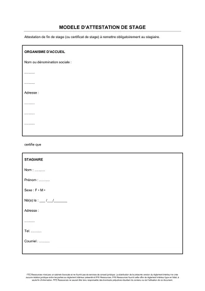 Modèle attestation - Modèle d’attestation de stage à remettre au stagiaire