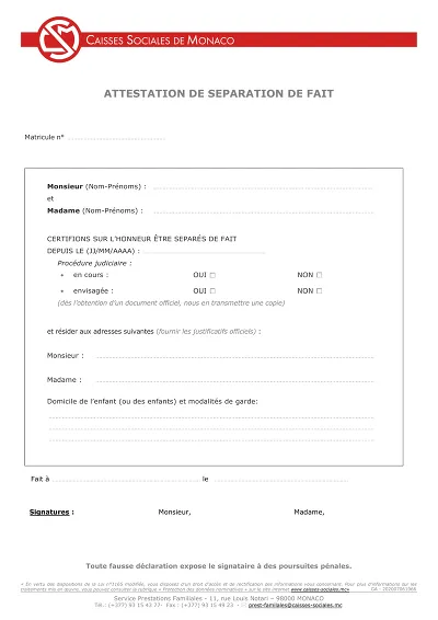 Separation de fait - Séparation de fait, attest. d’adresses
