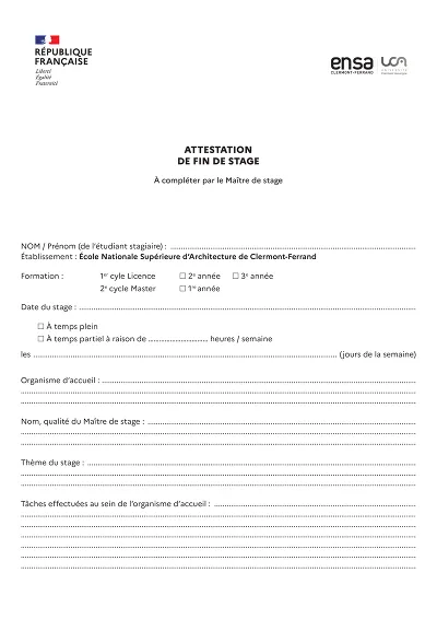 Stage Architecture - Attestation de fin de stage pour étudiants en architecture