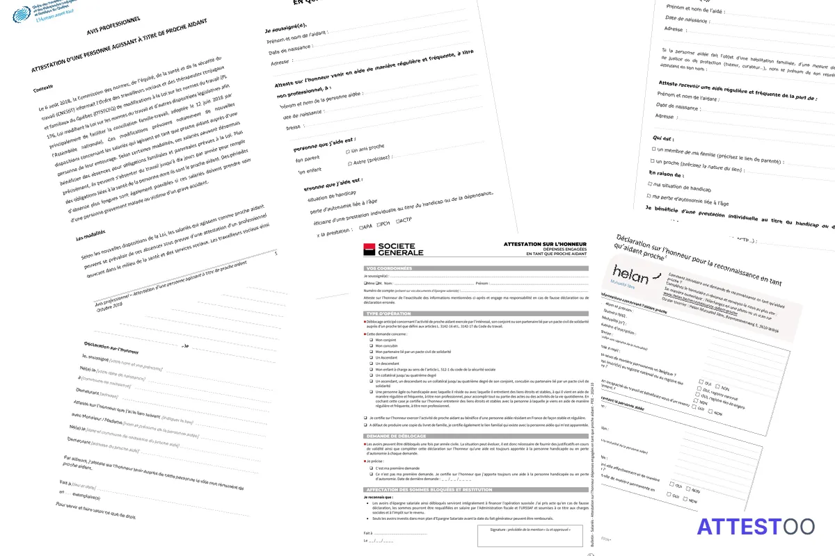 Modèle d'attestation sur l'honneur d'aidant familial