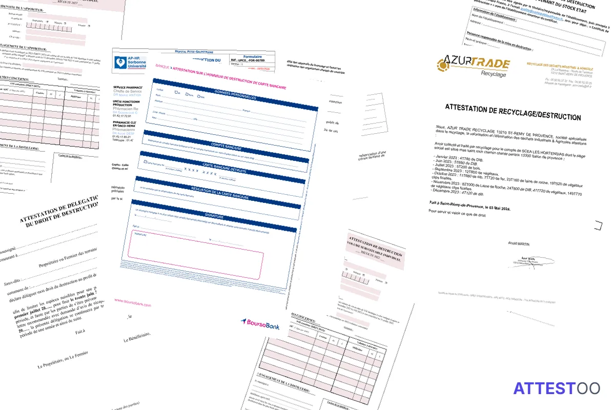 Modèle d'attestation de destruction (documents, matériel)