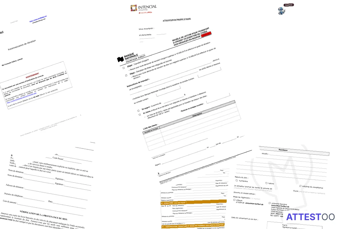 Modèle d'attestation de donation pour la banque