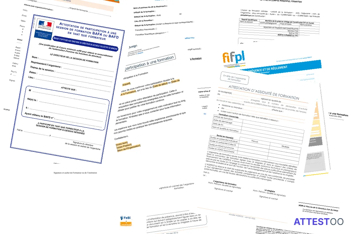 Modèle d'attestation de participation à une formation