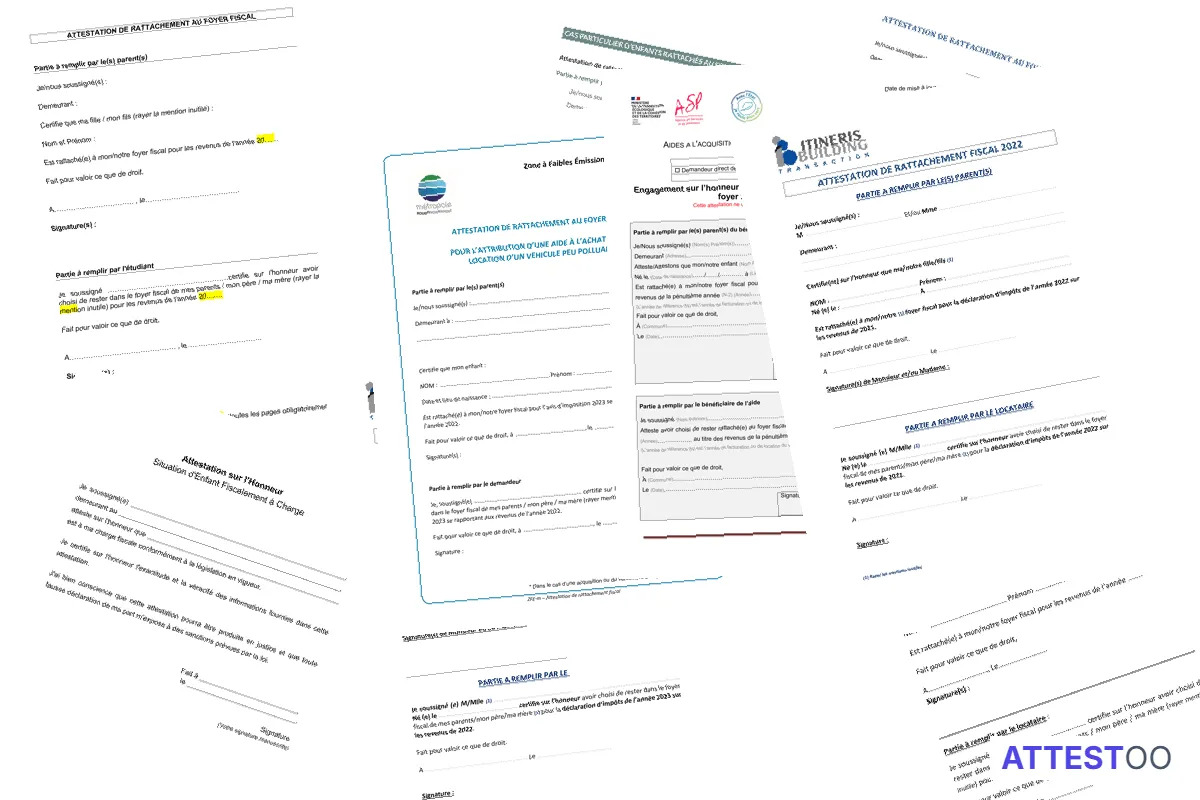 Modèle d'attestation de rattachement au foyer fiscal