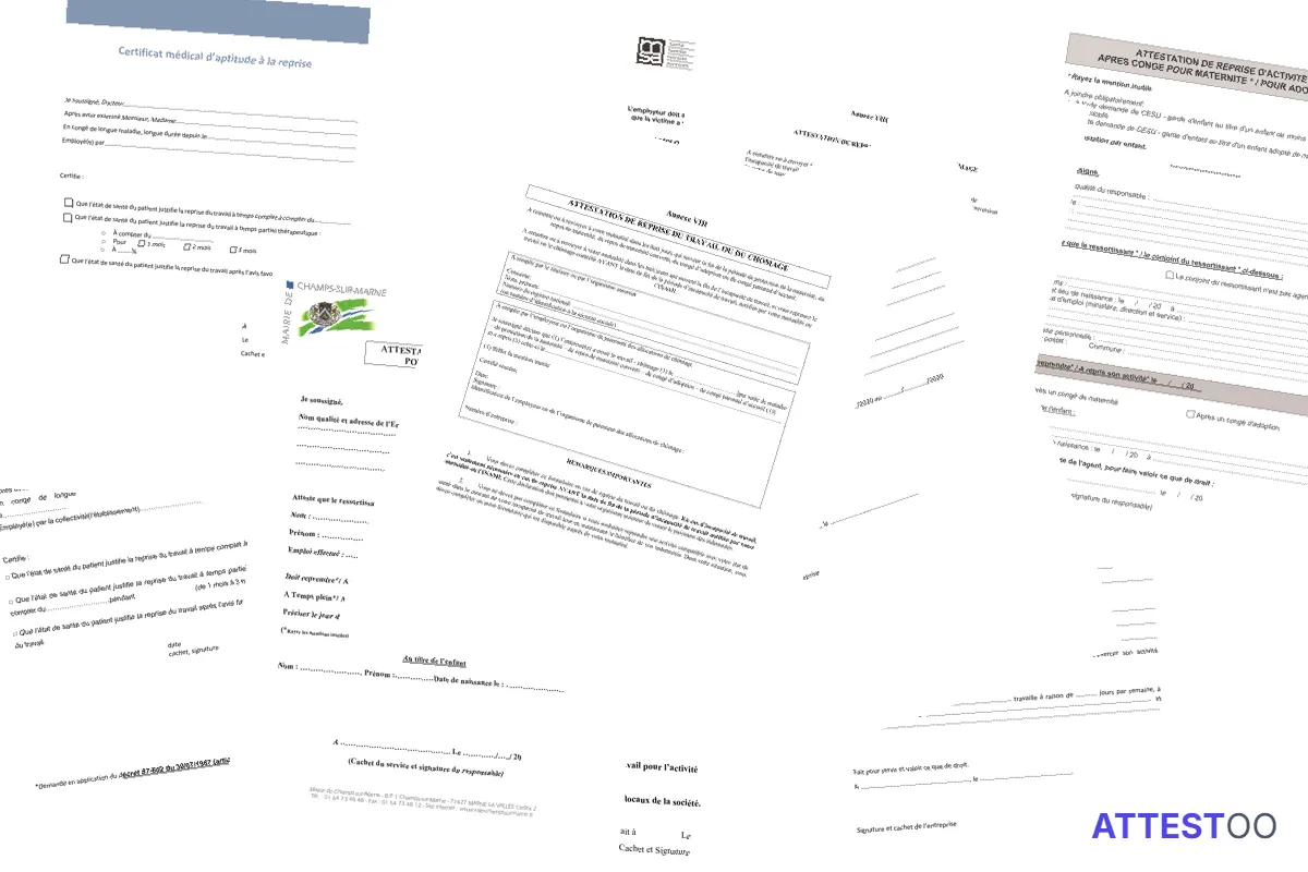 Modèle d'attestation de reprise de travail par l'employeur