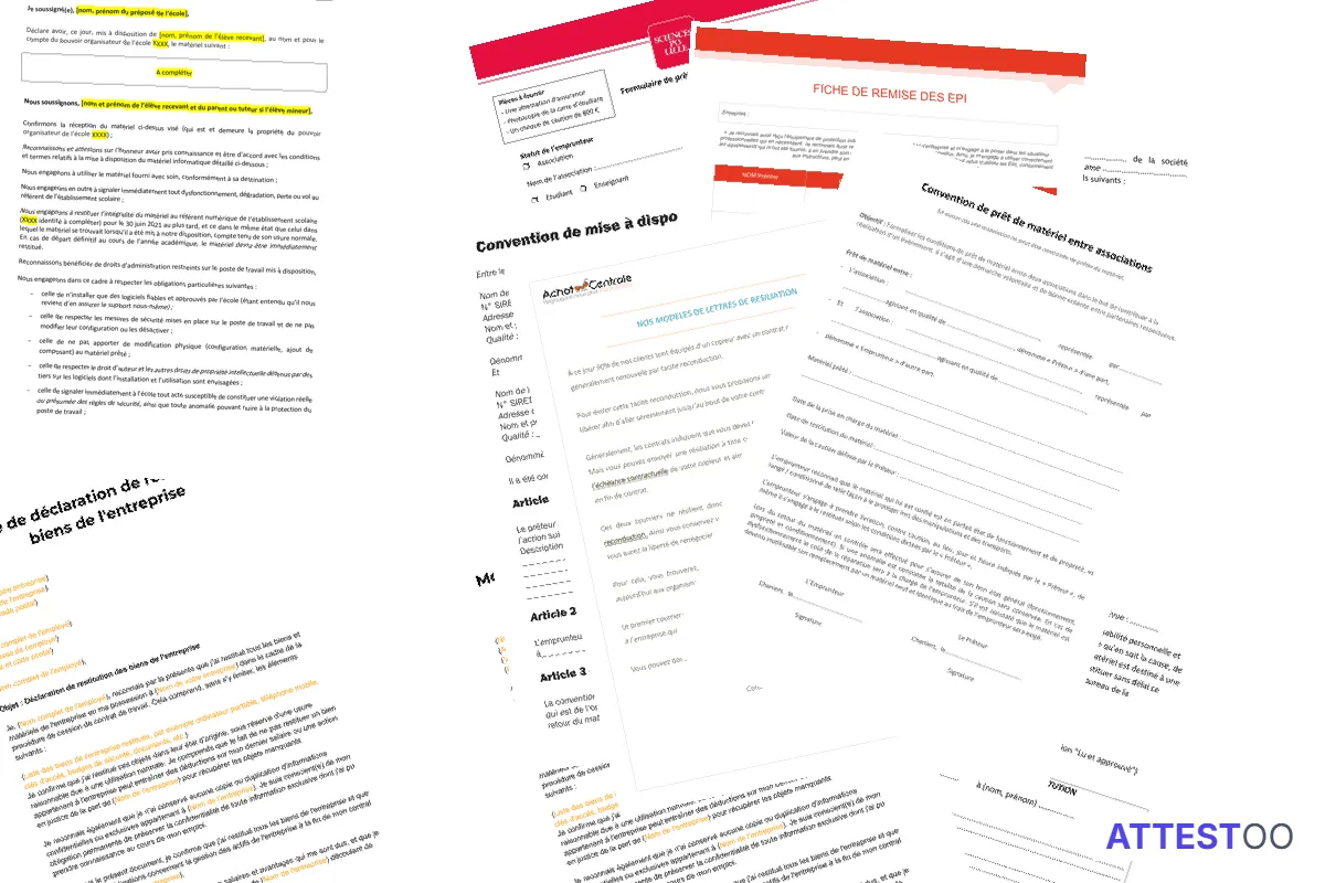 Modèle d'attestation de restitution de matériel professionnel