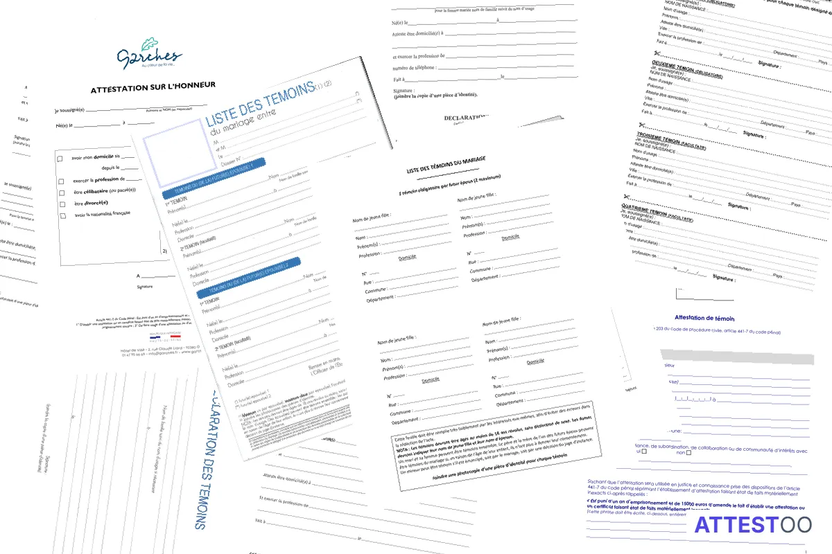 Modèle d'attestation pour un témoin de mariage