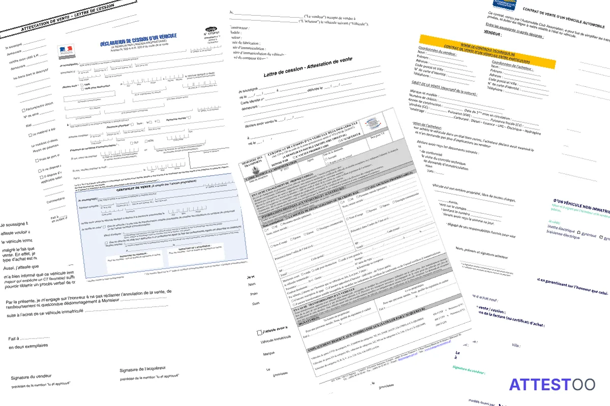Modèle d'attestation de vente d'un véhicule en l'état
