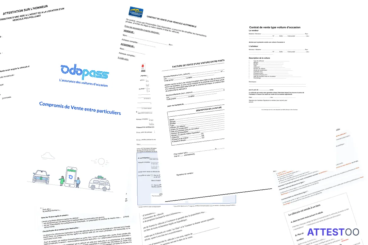 Modèle d'attestation de vente d'un véhicule pour pièces