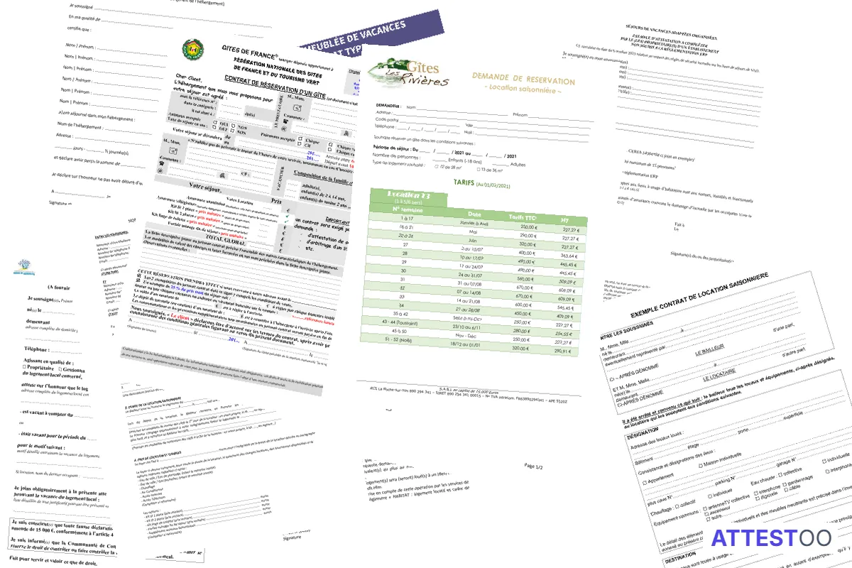 Modèle de contrat ou attestation de location saisonnière
