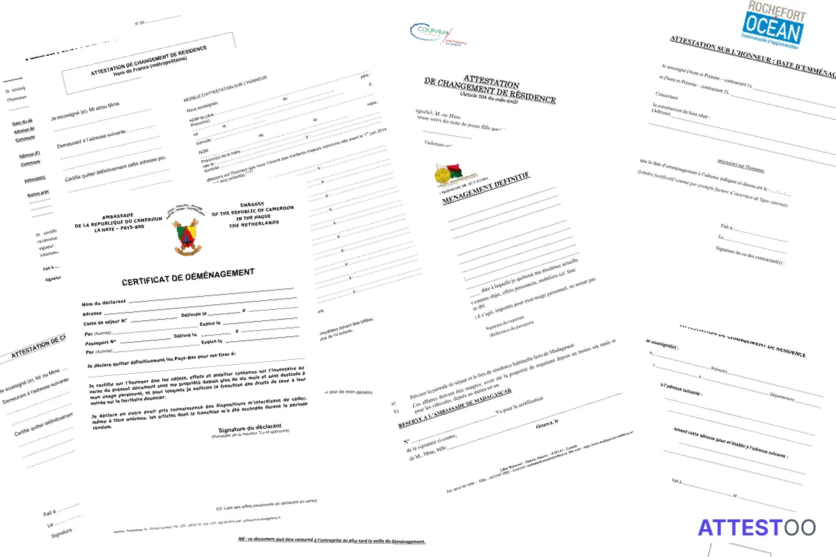 Modèle de justificatif ou d'attestation de déménagement