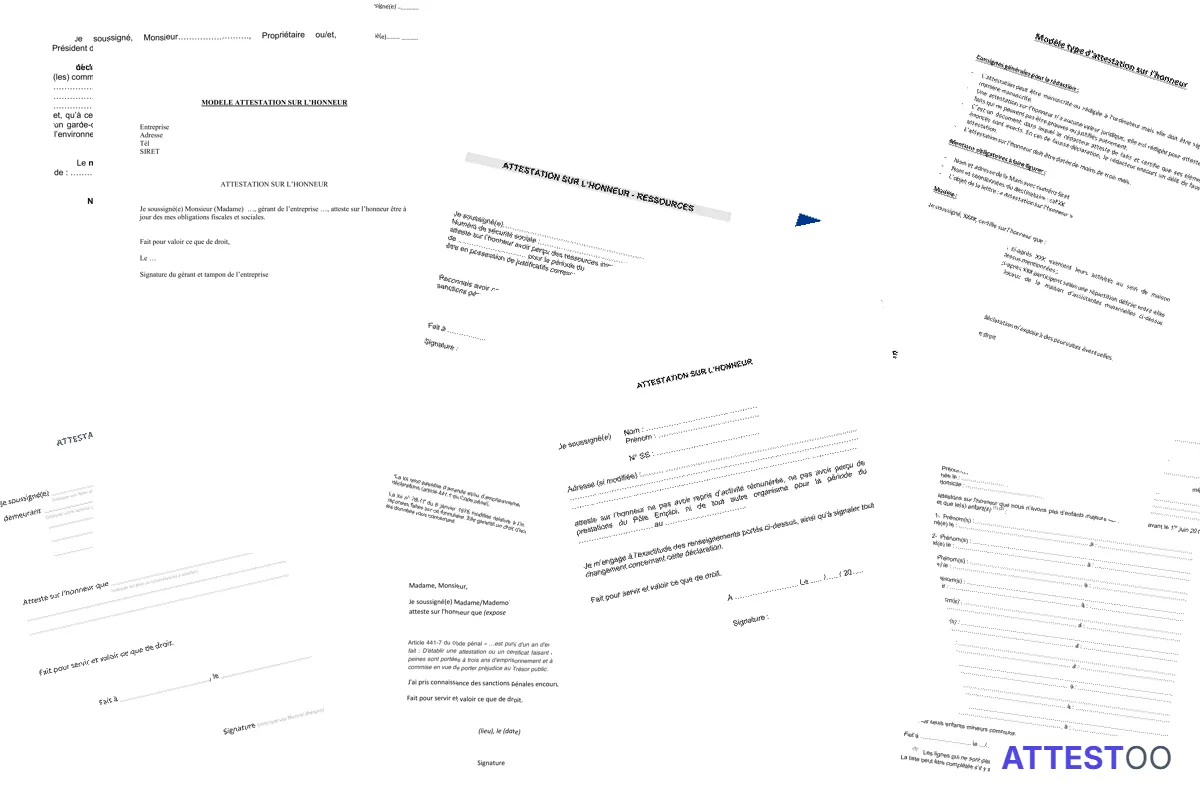 Modèle générique de lettre d'attestation sur l'honneur