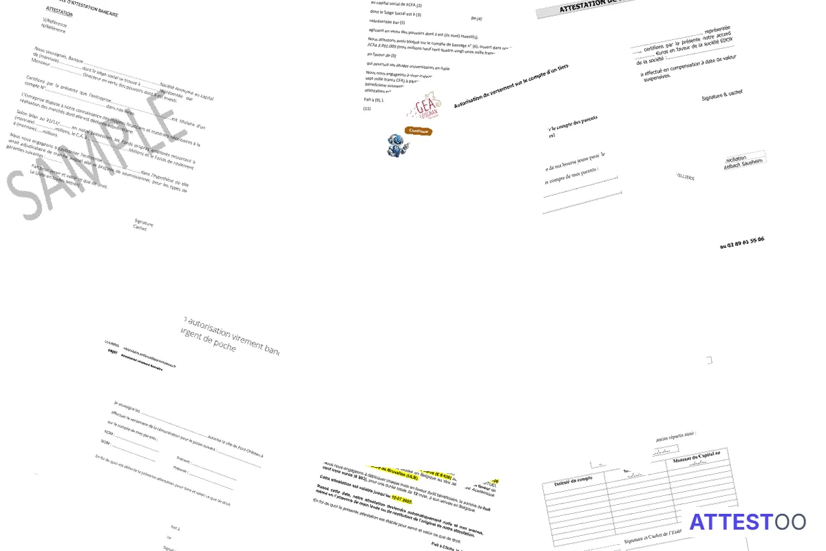 Modèle de preuve ou attestation de virement bancaire
